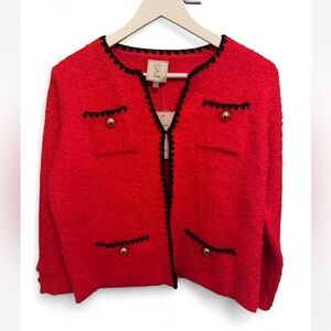 Sioni Vibrant Red vintage inspired Cardigan with Black Details size medium NWT